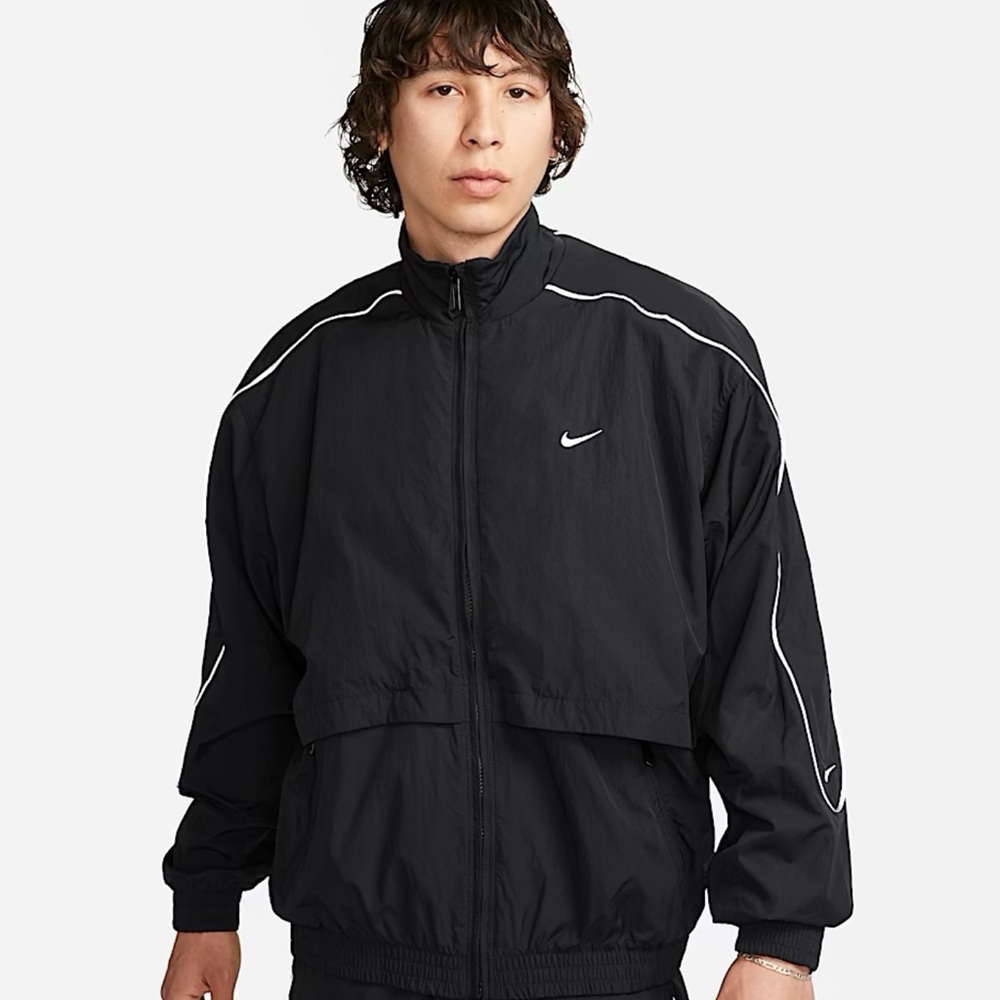 Nike Men's Solo Black Windbreaker with White Accents